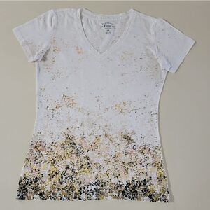 G.H. Bass Women's Ivory Floral V-neck Short Sleeve Tee